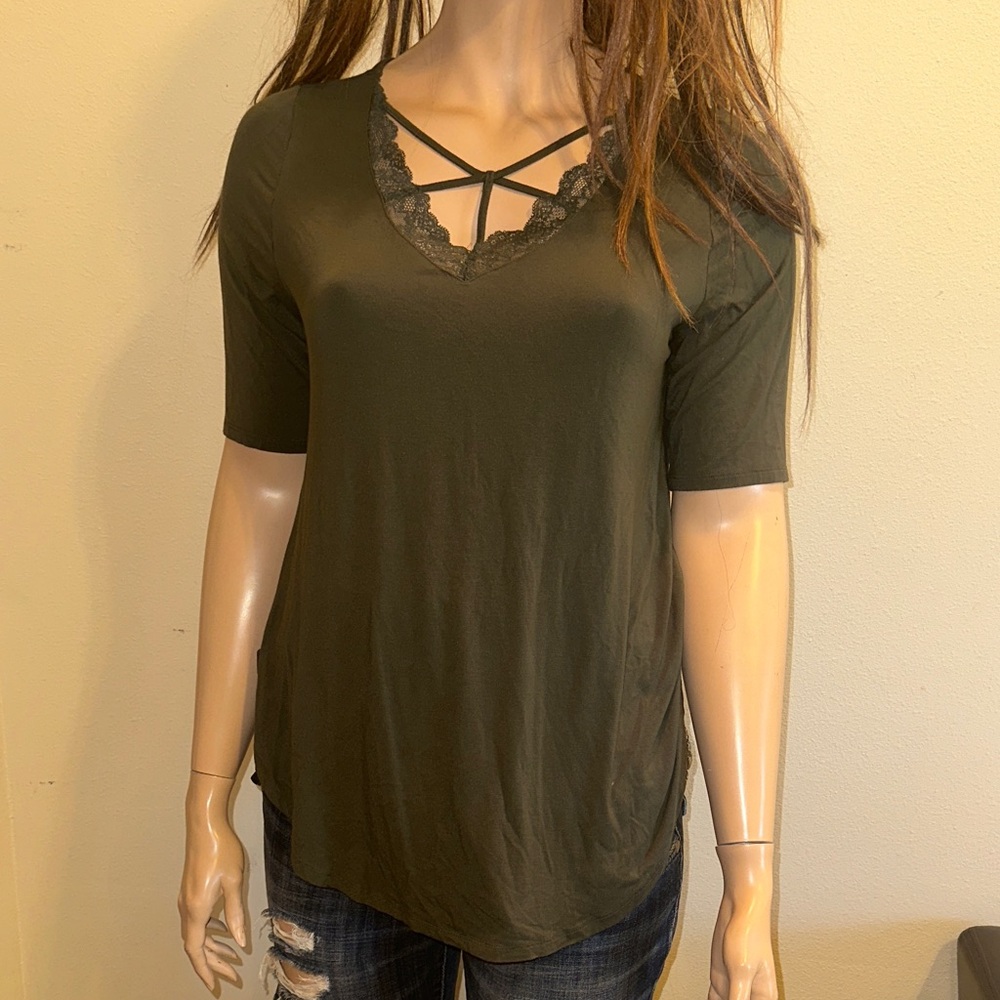 Torrid Super Soft Knits Gree Lace Tee Sz 2X